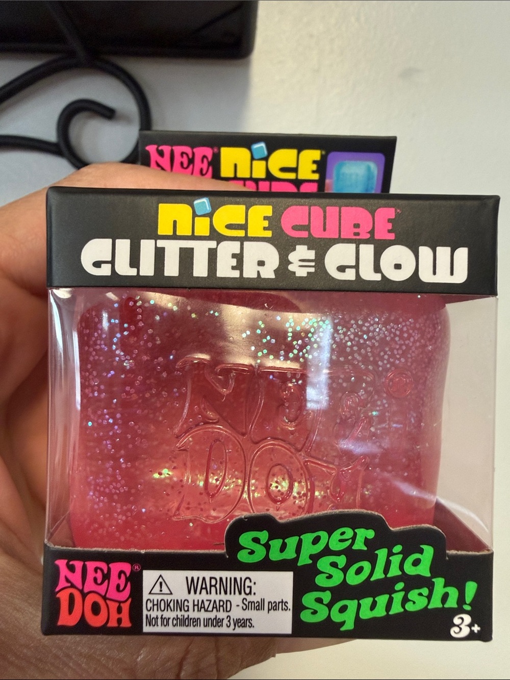 NeeDoh Nice Cube Glitter & Glow Pink Super Solid Squish Toy